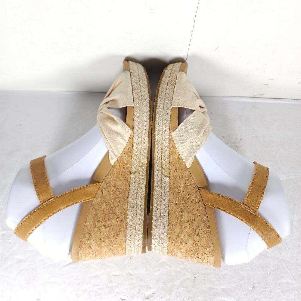 UGG Women's Joslyn US8,5 Canvas Leather Beige Espadrille Wedge Sandals - Picture 11 of 16